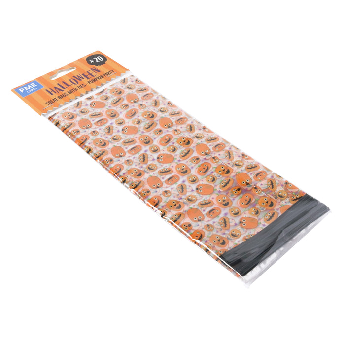 PME Halloween 20 Plastic Treat Bags - Pumpkin Party