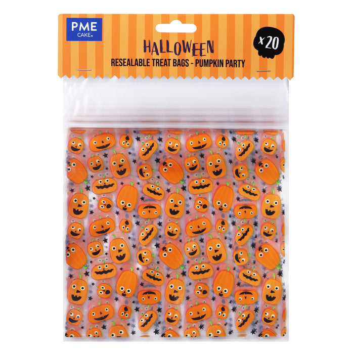 PME Halloween 20 Resealable Plastic Treat Bags - Pumpkin Party