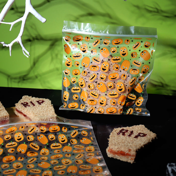 PME Halloween 20 Resealable Plastic Treat Bags - Pumpkin Party
