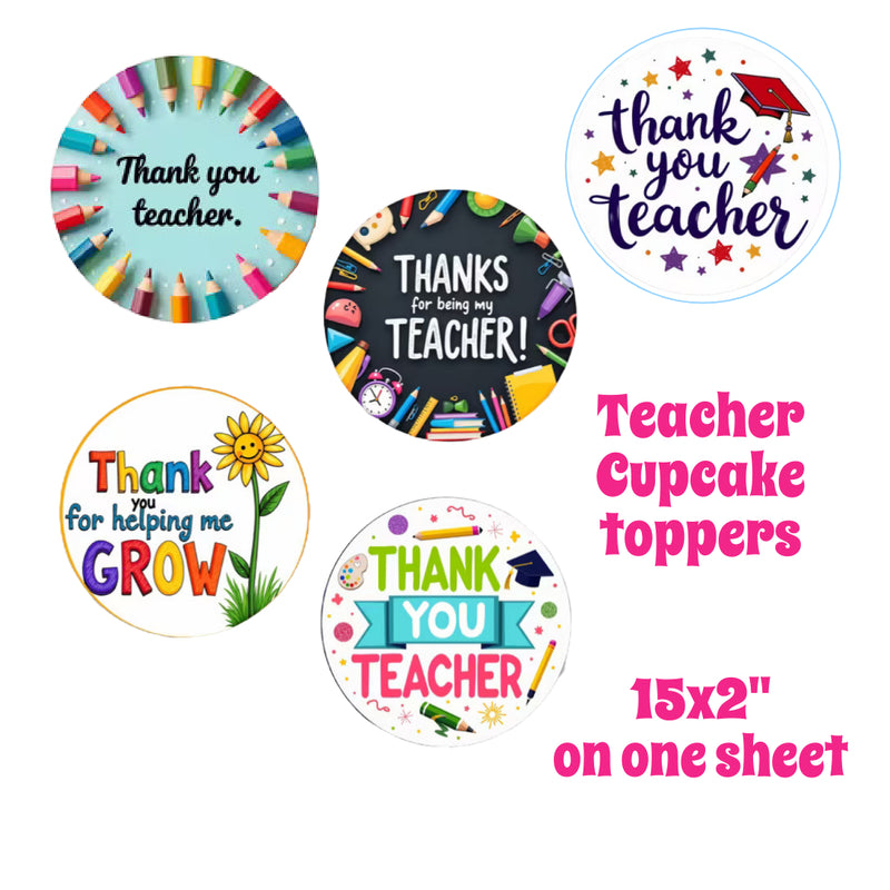 Thank you Teacher Cupcake Toppers 15 x 2"