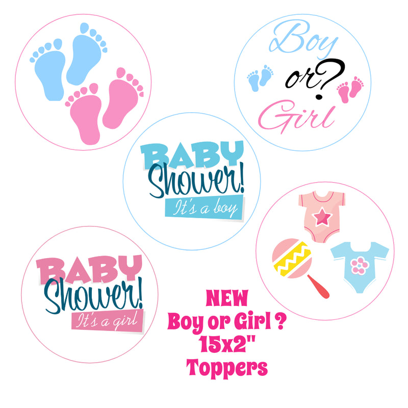 Boy or Girl ? Shower Edible Cupcake Toppers 15 x 2"