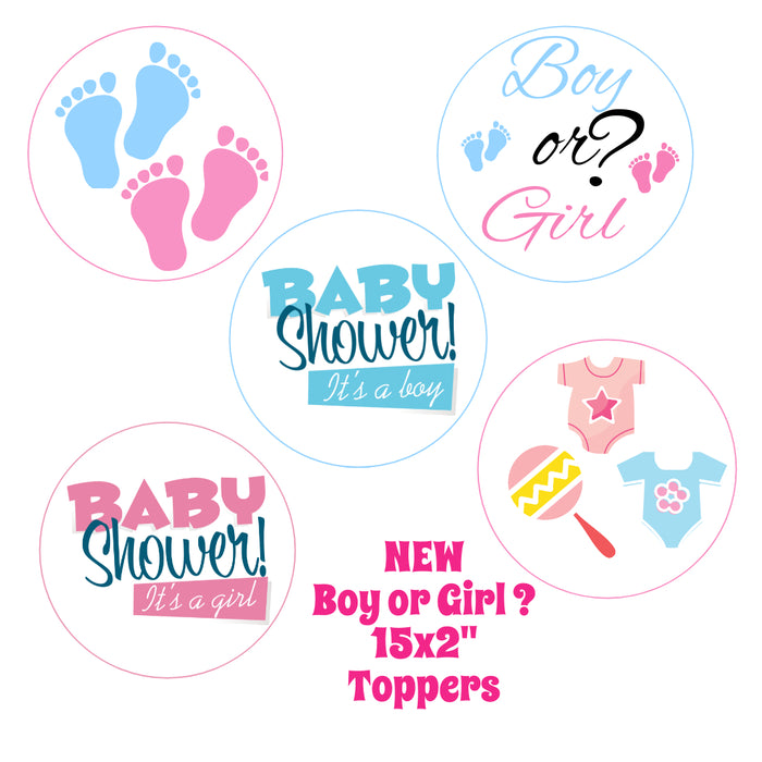 Boy or Girl ? Shower Edible Cupcake Toppers 15 x 2"