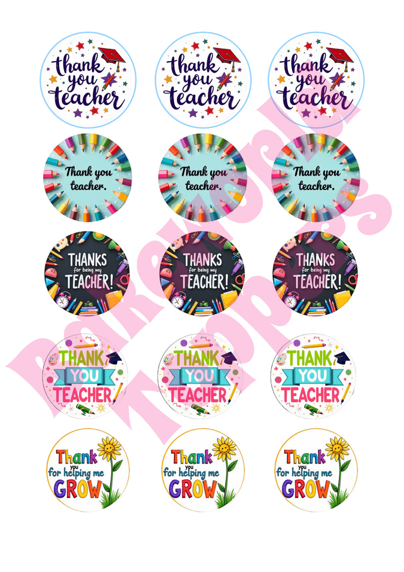 Thank you Teacher Cupcake Toppers 15 x 2"