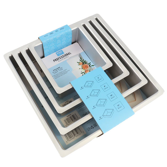 PME : 3" Deep Square Cake Tins - Set of 4