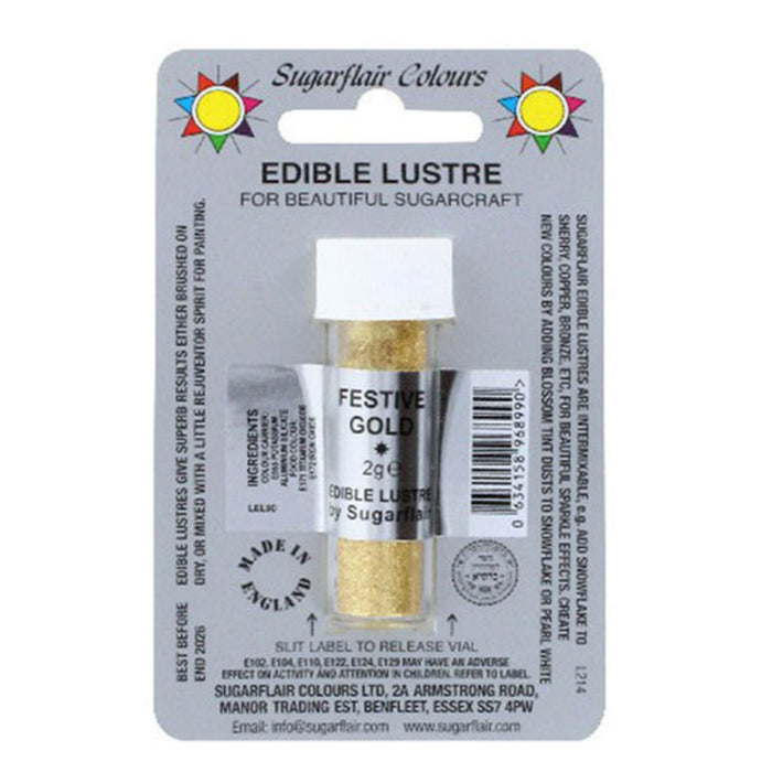 Sugarflair Edible Lustre Glitter -Festive Gold E171 Free