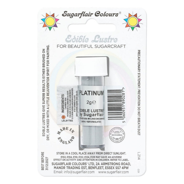 Sugarflair Edible Lustre Glitter -Platinum E171 Free