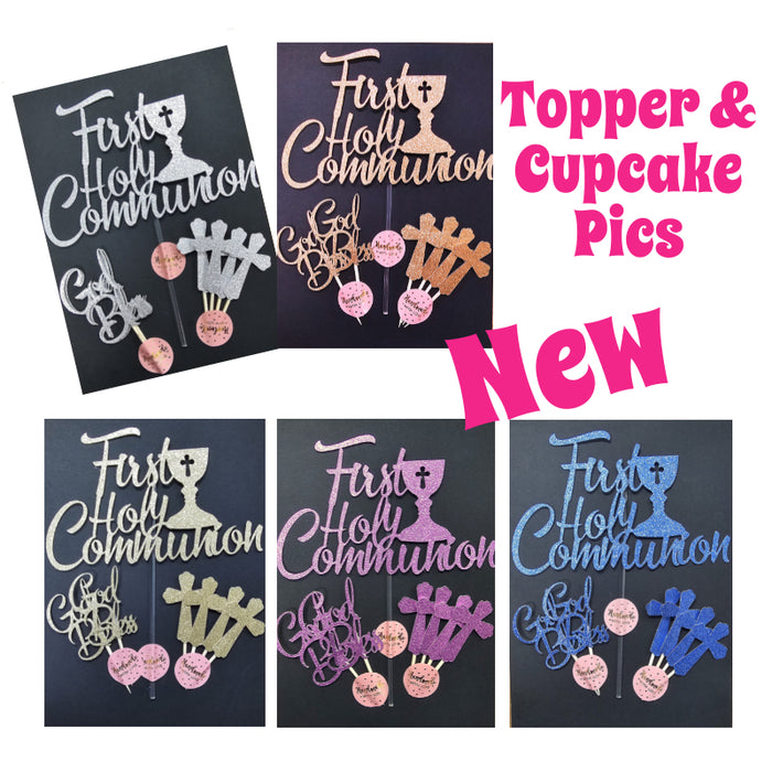 Communion Topper & 6 Cupcake pics