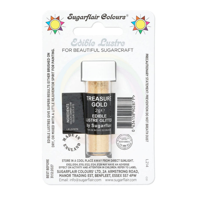 Sugarflair Edible Lustre Colour - Treasure Gold E171 Free