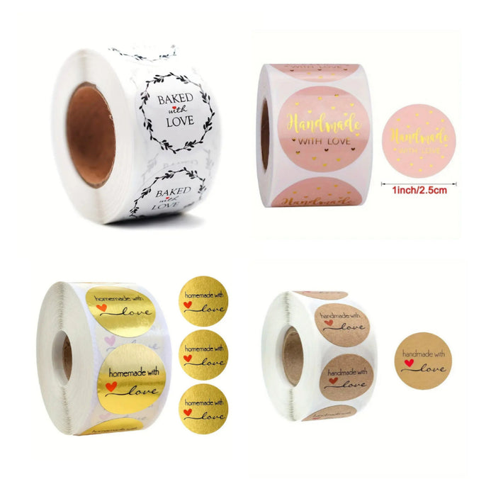 Baked With Love & Homemade Stickers 500 roll