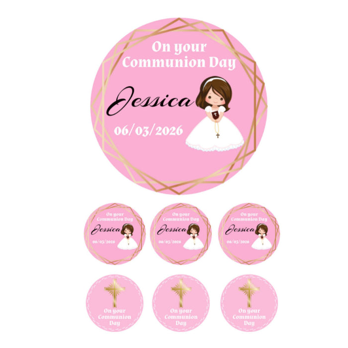 Customised Inclusive Communion Girl Toppers 7" Disc & 6 x 2"