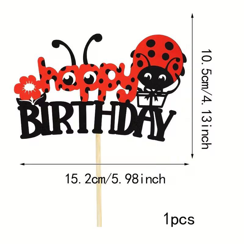 Happy Birthday Ladybird Topper 6.3" x 4"