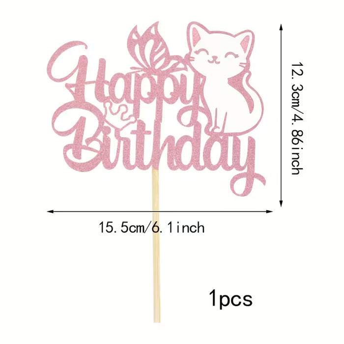 Happy Birthday Cat Topper 6" x 4.8"