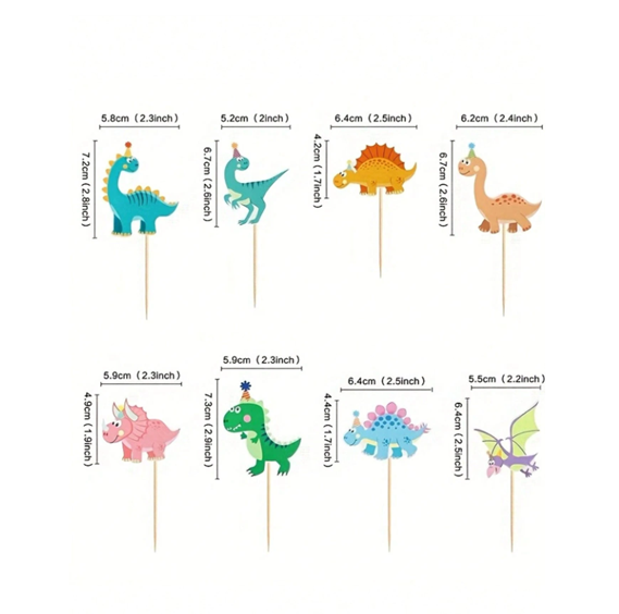 Cartoon Dinosaurs Cupcake Toppers 8pc