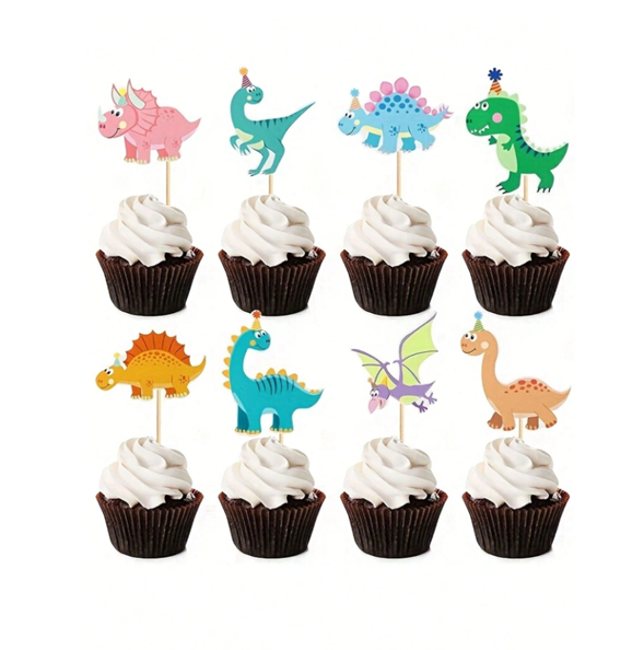 Cartoon Dinosaurs Cupcake Toppers 8pc
