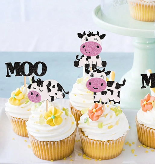 Moo Cow Cupcake Toppers 6pc