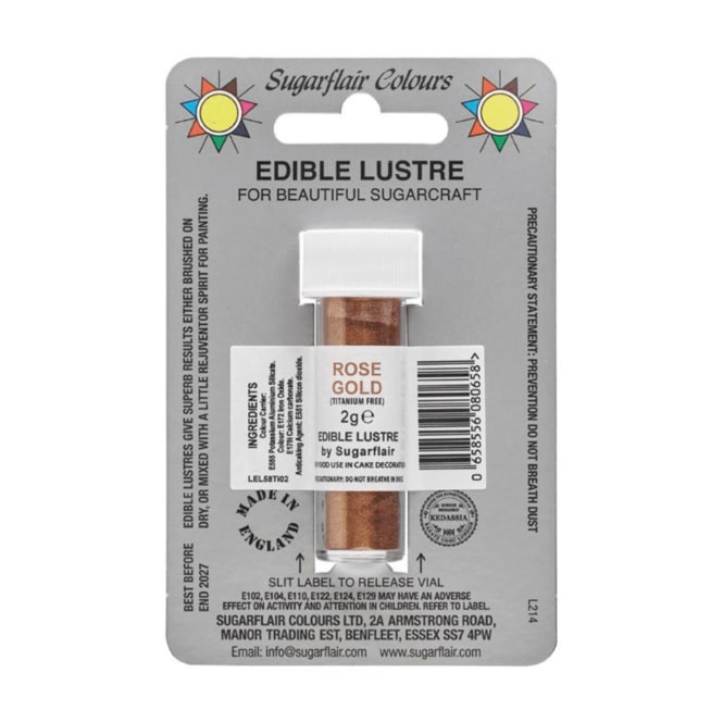 Sugarflair Edible Lustre Colour - Rose Gold E171 Free