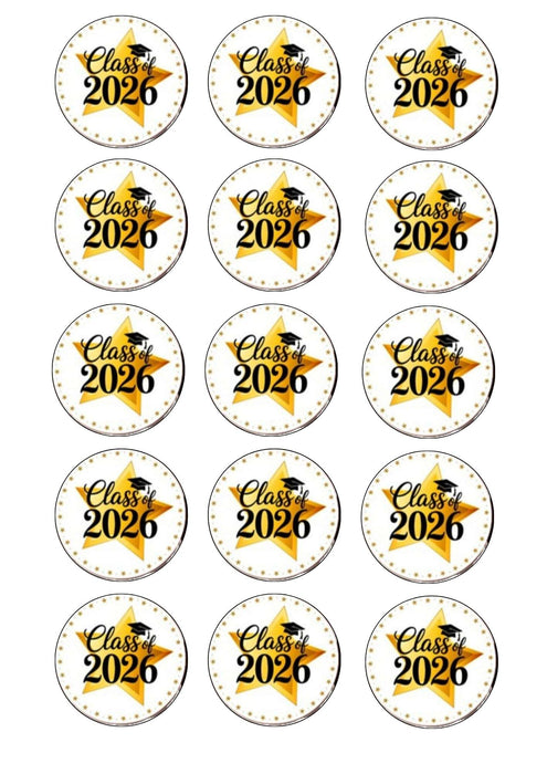 Graduation 26' Edible Cupcake Toppers 15 x 2"
