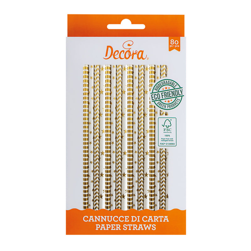 Star & Stripes Gold Straws 80pk