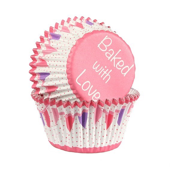 Baked With Love -Foil Lined Bunting Pink 25 Pack