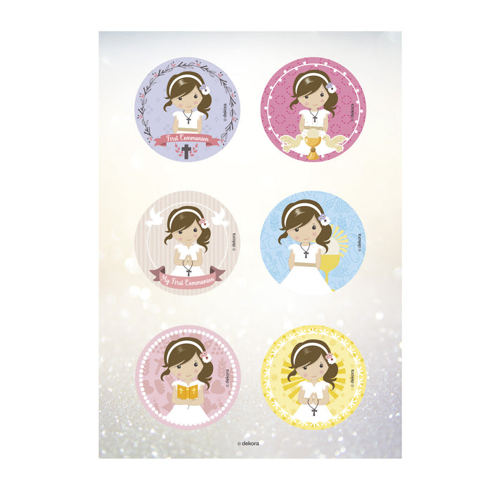 Edible 2.5" (5.8cm) Communion Girl Cupcake Discs