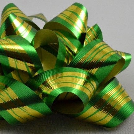 2 x Golden Striped Self Adhesive Bows Green