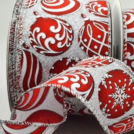 38mm Red and White Christmas Baubles 10 Mtrs