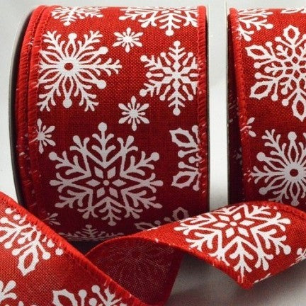 Red Wired Chilly White printed Snowflake design 10Mtrs