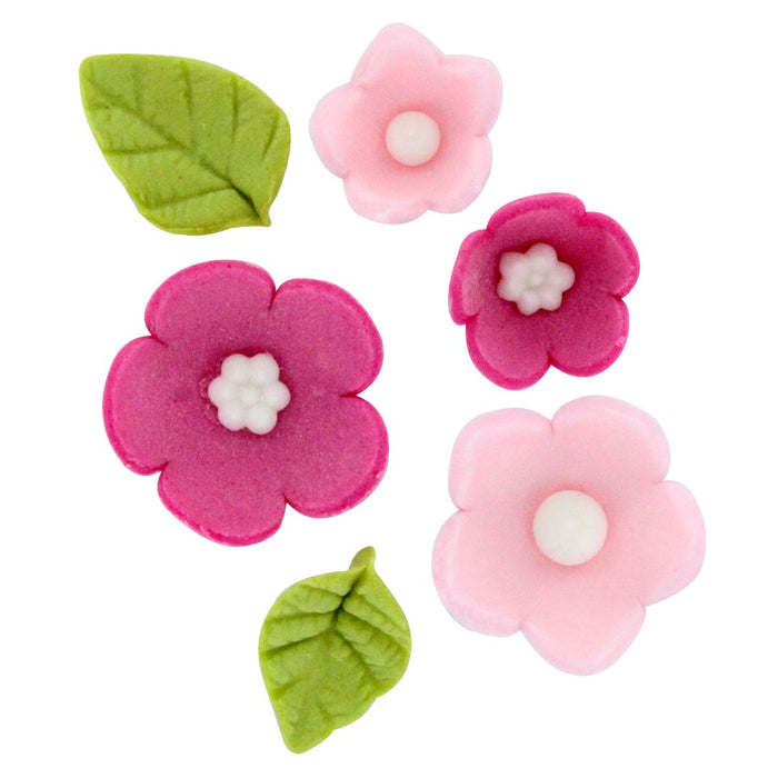 Pink Flower And Leaves - 16 Pieces