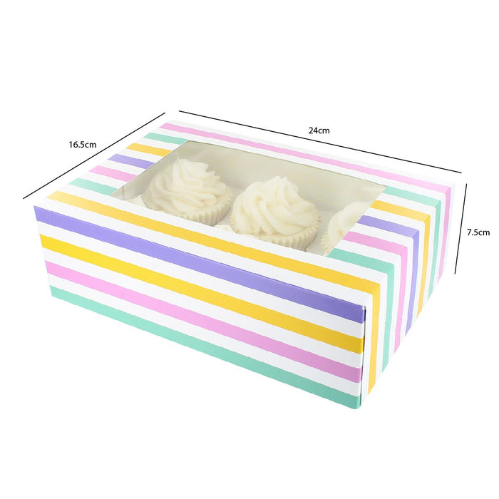 6 Full/Mini 12 Cupcake Box - Bold Stripes Twin Pack