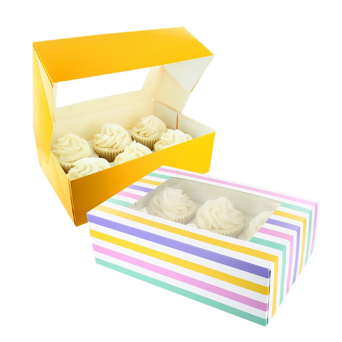 6 Full/Mini 12 Cupcake Box - Bold Stripes Twin Pack