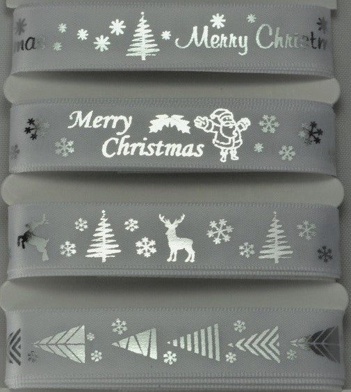15mm Assortment White Merry Christmas Ribbon 4 x 2 Mtr