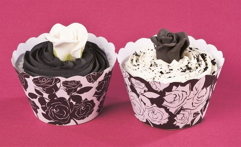 Monochrome Rose Cupcake Wraps(Black) 12pk