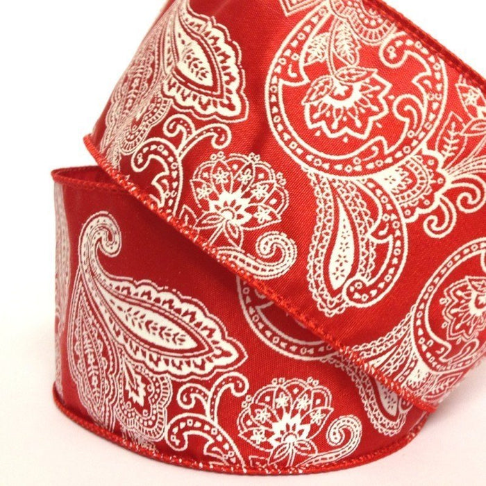 63mm Red & White Paisley Wired Edge 2.7 Metre - Bakeworld.ie