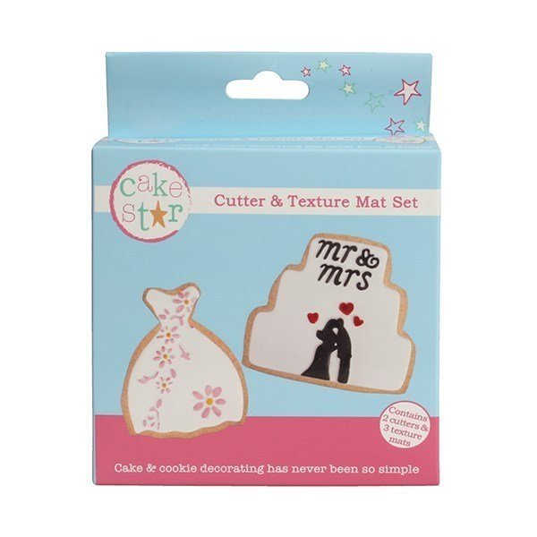 Cake Star Cutter & Texture Mat Set - Wedding Dress & Cake 2 Set - Bakeworld.ie