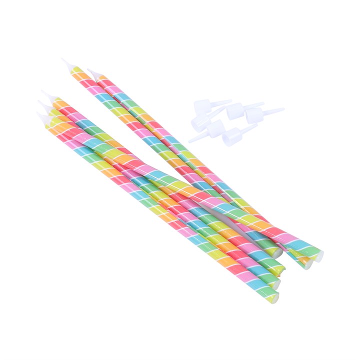 Candles - Rainbow Extra Tall with Holders Pk/6 (18cm / 7")