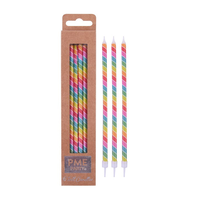 Candles - Rainbow Extra Tall with Holders Pk/6 (18cm / 7")