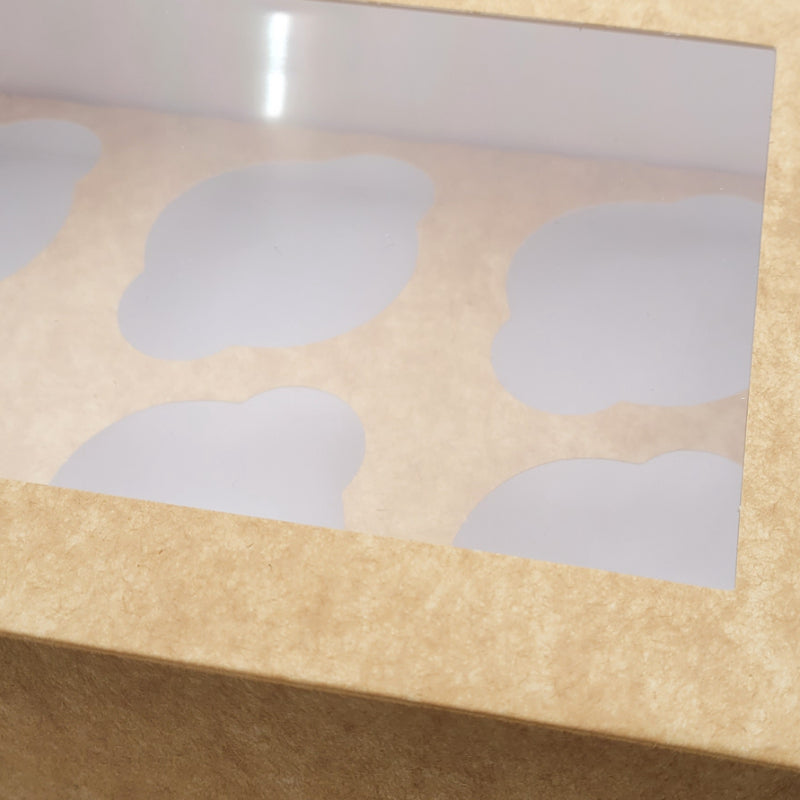 Kraft Print 6 Cupcake Box Inserts Included