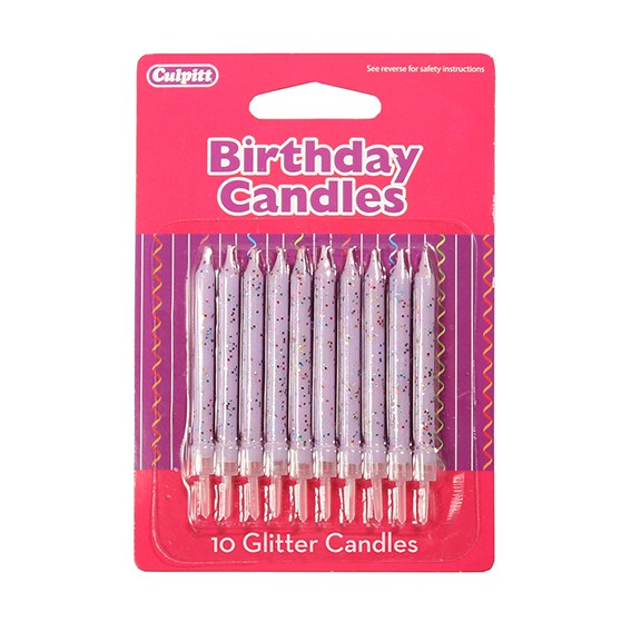 Lilac Glitter Candles 10pk