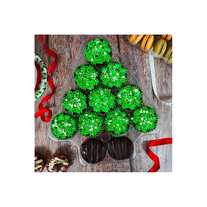 Christmas Tree Platter - Holds 12 Mini Cupcakes With Lid