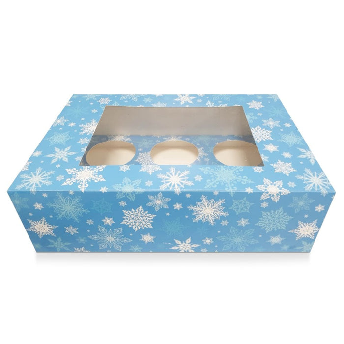 Blue Snowflake 6 Satin Cupcake Box