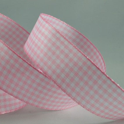 25mm Gingham Pink 5 Mtr