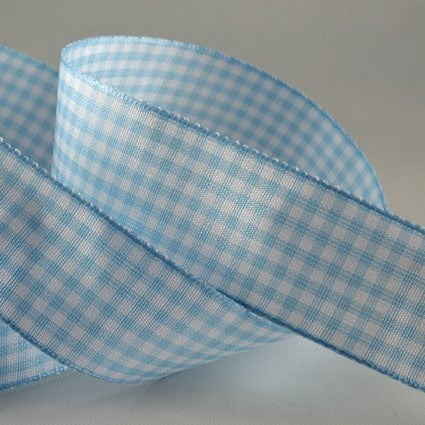 25mm Gingham Baby Blue 5 Mtr