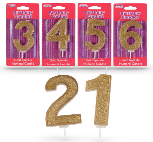 Gold Sparkle Number Candles 0-9