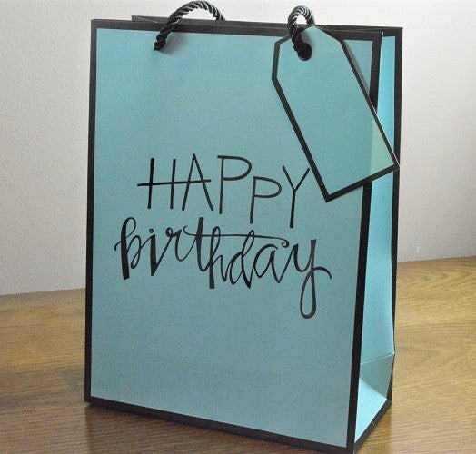 Medium Blue Happy Birthday Gift Bags & Tag