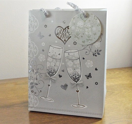 Small Wedding Mr & Mrs Champagne Gift Bag & Tag
