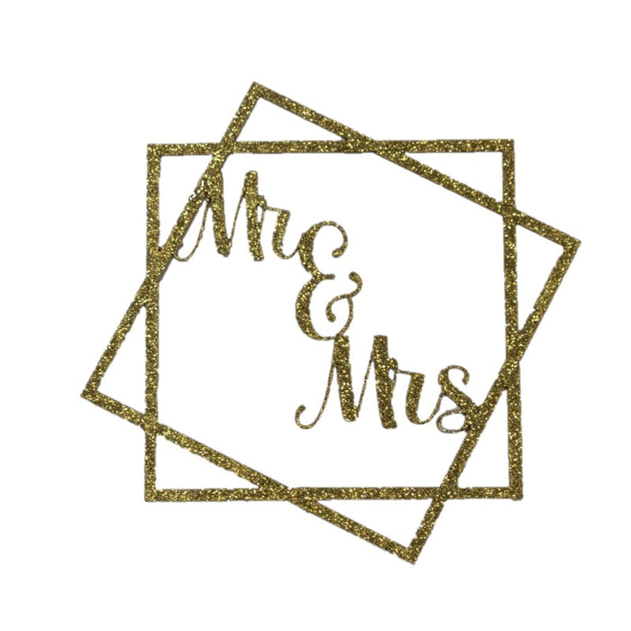 Mr & Mrs Square Offset Gold Glitter