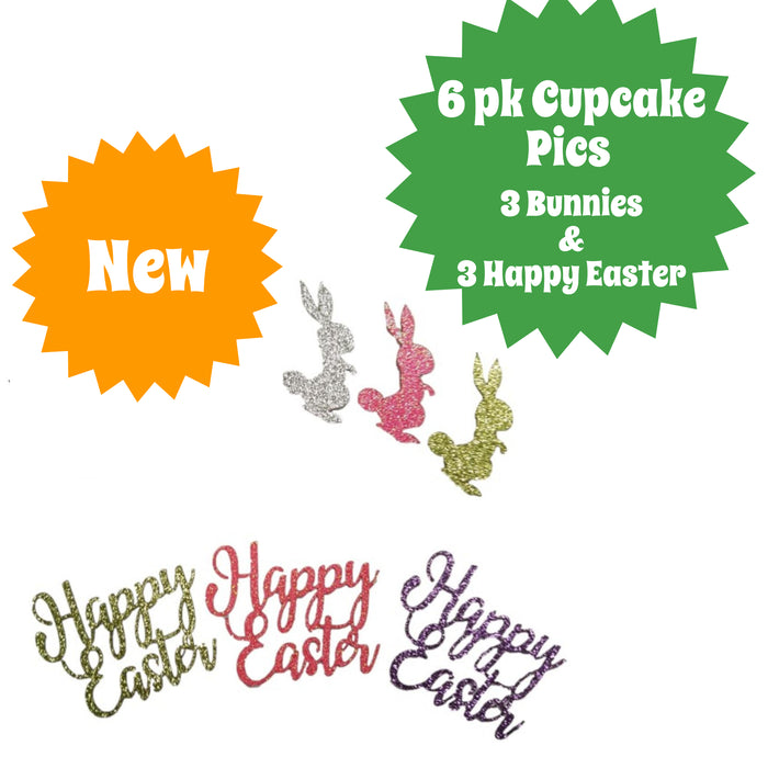 Happy Easter & Bunny Cupcake Pics 6 pk
