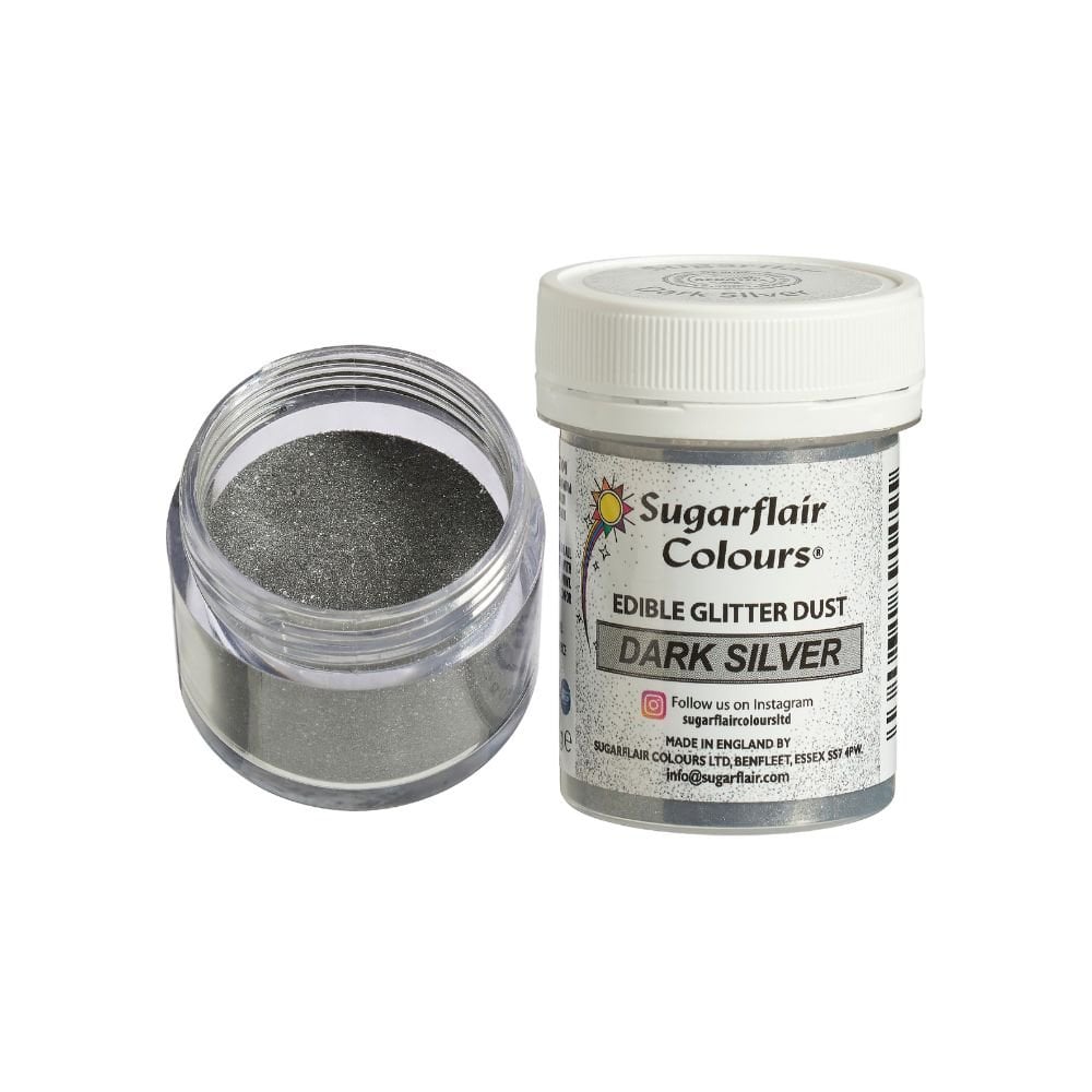 Sugarflair Dark Silver Edible Glitter Dust 10g —