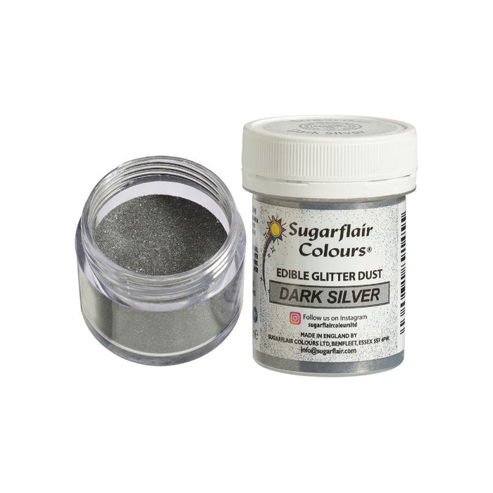 Sugarflair Dark Silver Edible Glitter Dust 10g