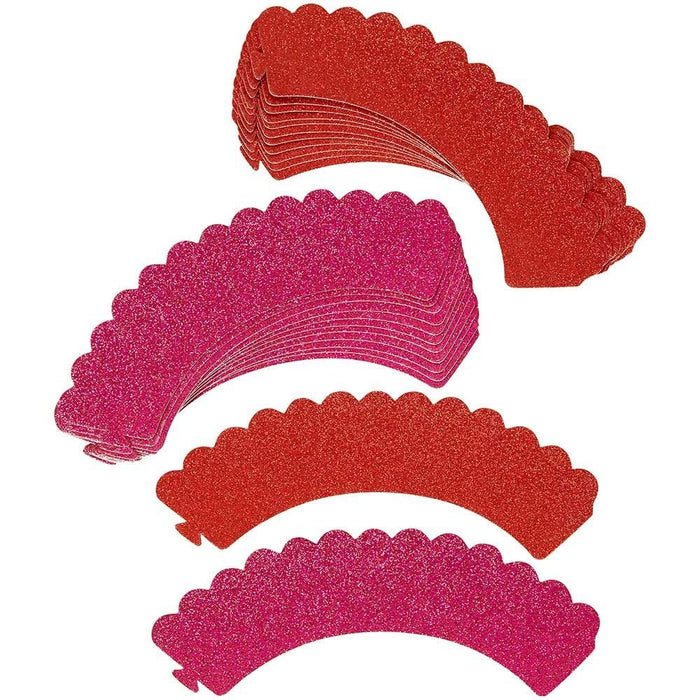Red and Pink Glitter Cupcake Wraps 24Pk